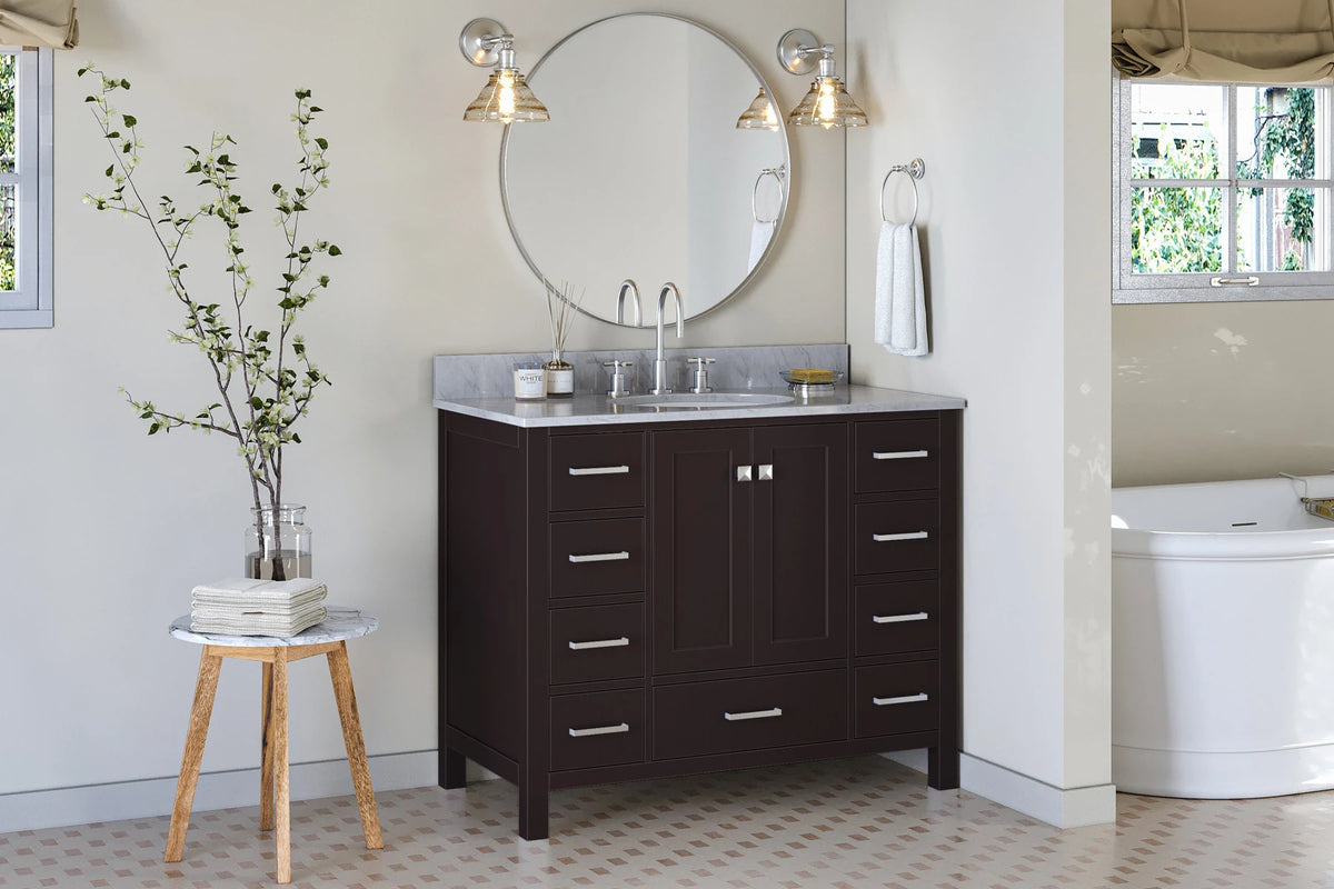 Ariel cambridge(42" & 43") single oval sink vanity with marble (0.75",1.5" & 2") in countertop