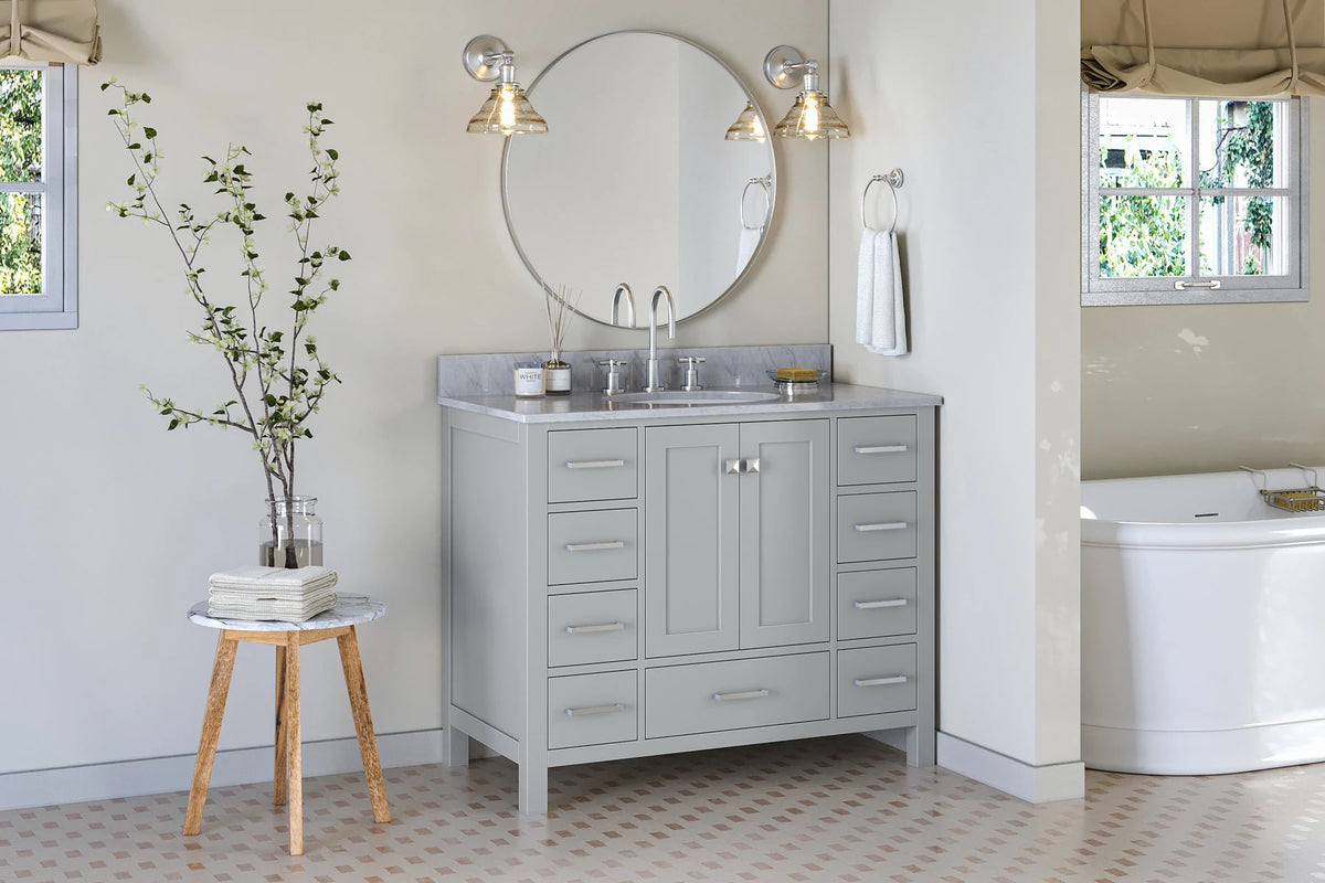 Ariel cambridge(42" & 43") single oval sink vanity with marble (0.75",1.5" & 2") in countertop