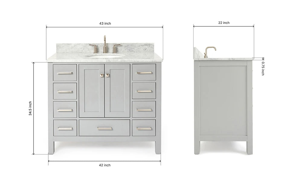 Ariel cambridge(42" & 43") single oval sink vanity with marble (0.75",1.5" & 2") in countertop