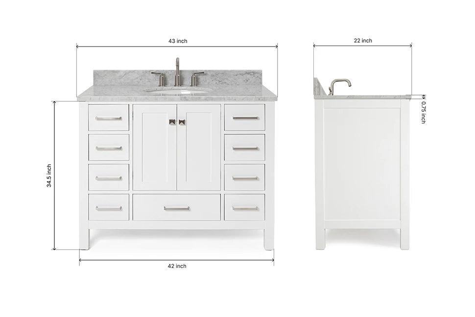 Ariel cambridge(42" & 43") single oval sink vanity with marble (0.75",1.5" & 2") in countertop