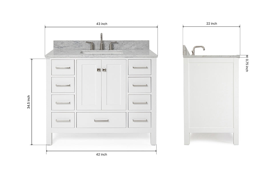 Ariel cambridge 42-43 in. single rectangle sink vanity with( 0.75, 1.5 ,2) in countertop