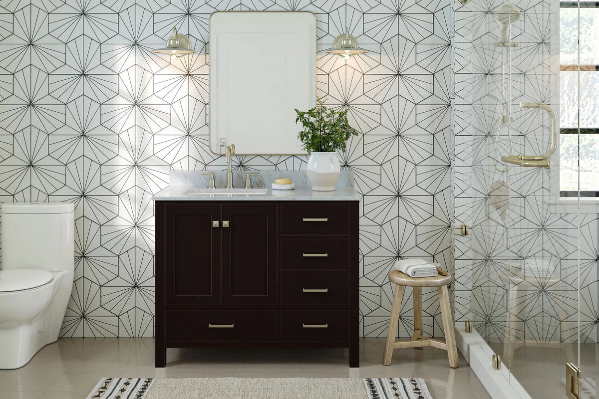 Ariel cambridge (43" & 42") left offset rectangle single sink vanity with marble (0.75", 1.5" & 2") in countertop