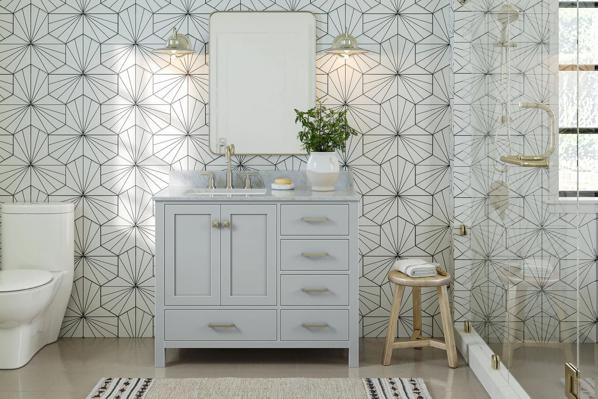 Ariel cambridge (43" & 42") left offset rectangle single sink vanity with marble (0.75", 1.5" & 2") in countertop