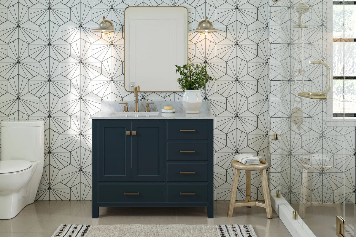 Ariel cambridge (43" & 42") left offset rectangle single sink vanity with marble (0.75", 1.5" & 2") in countertop
