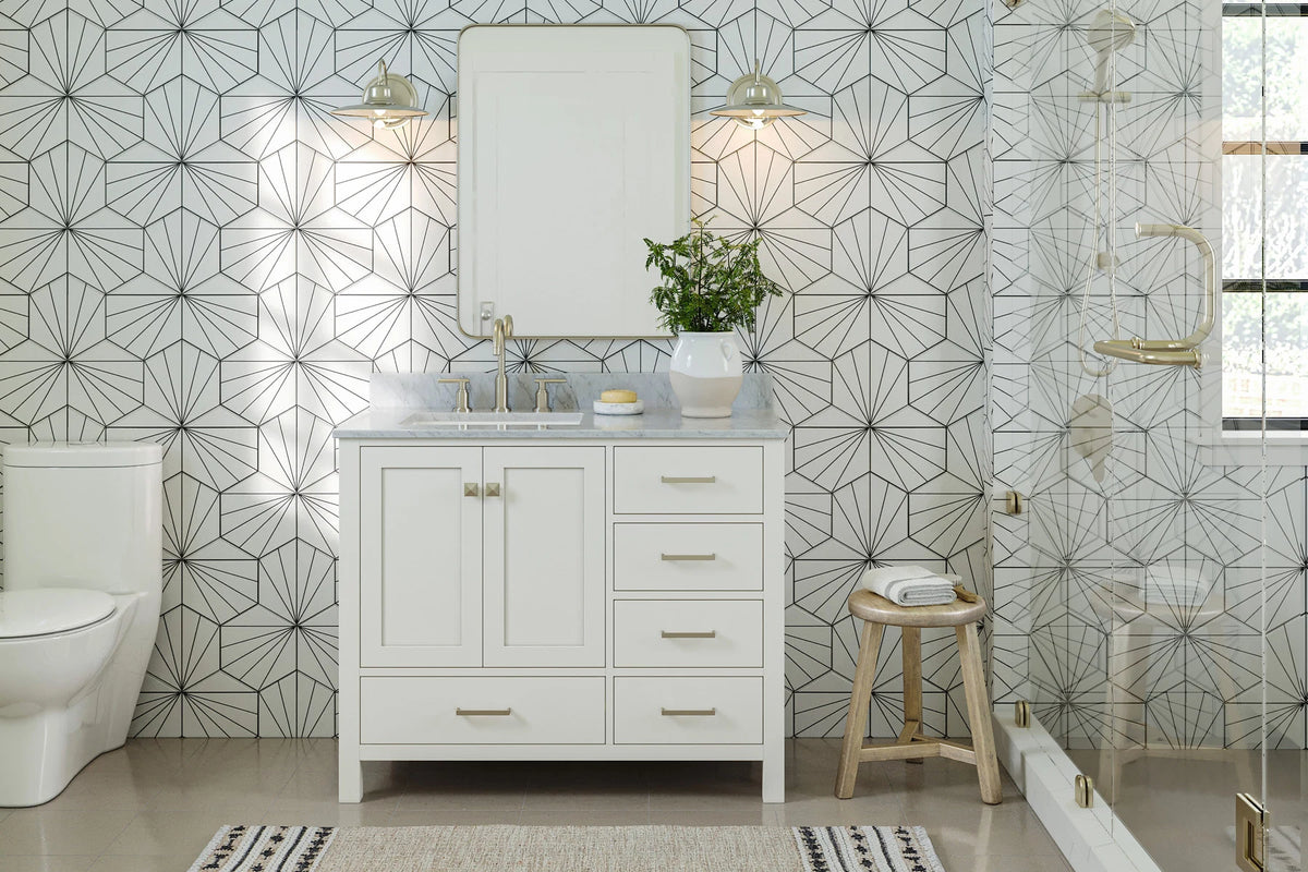 Ariel cambridge (43" & 42") left offset rectangle single sink vanity with marble (0.75", 1.5" & 2") in countertop
