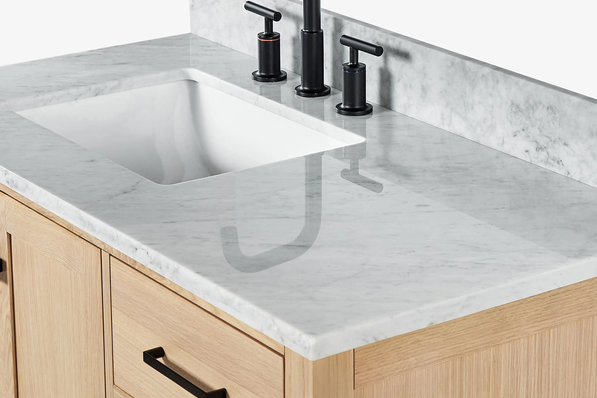 Ariel cambridge (43" & 42") left offset rectangle single sink vanity with marble (0.75", 1.5" & 2") in countertop