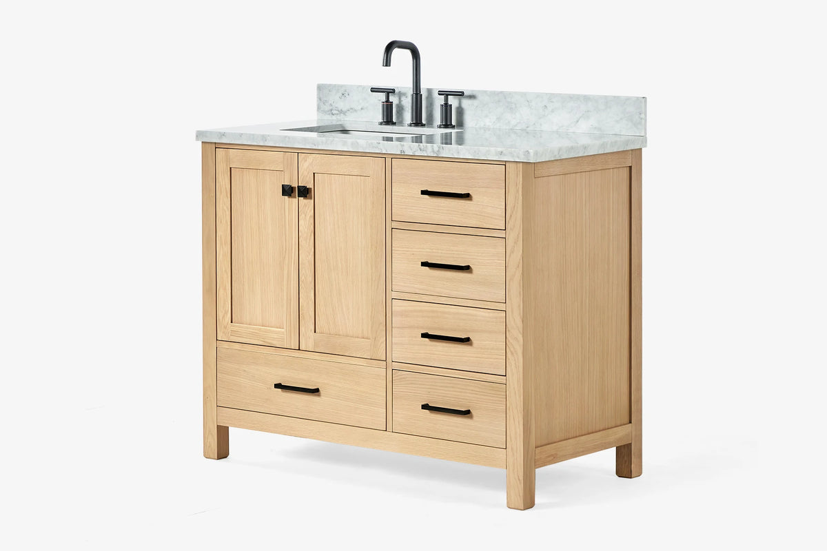 Ariel cambridge (43" & 42") left offset rectangle single sink vanity with marble (0.75", 1.5" & 2") in countertop