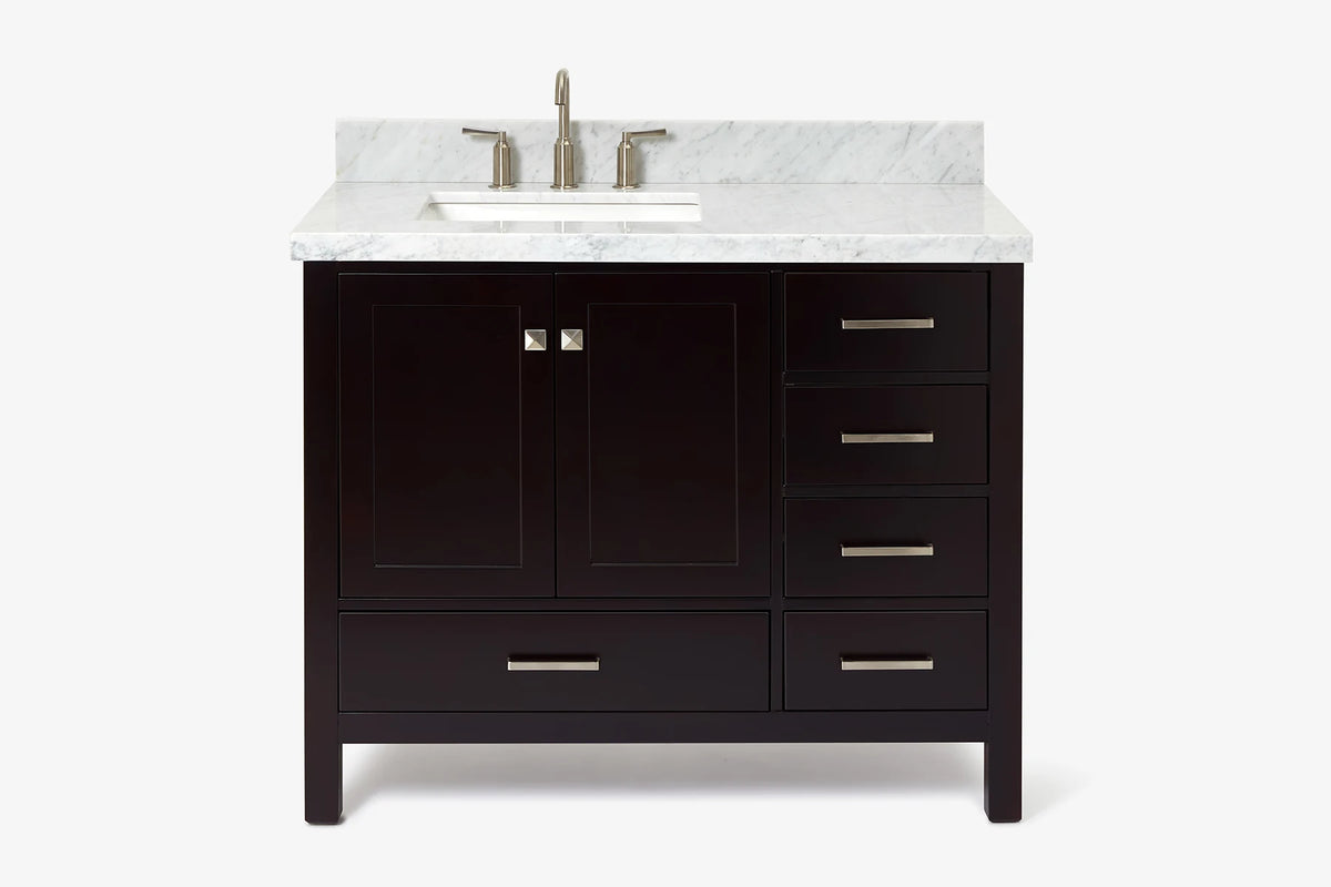Ariel cambridge (43" & 42") left offset rectangle single sink vanity with marble (0.75", 1.5" & 2") in countertop