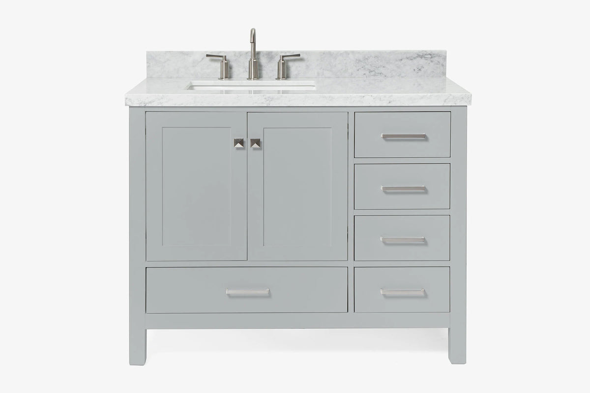 Ariel cambridge (43" & 42") left offset rectangle single sink vanity with marble (0.75", 1.5" & 2") in countertop