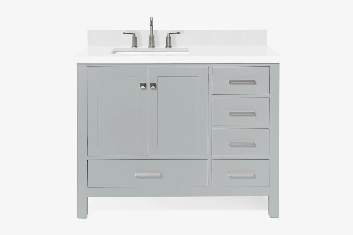 Ariel cambridge (43" & 42") left offset rectangle single sink vanity with marble (0.75", 1.5" & 2") in countertop