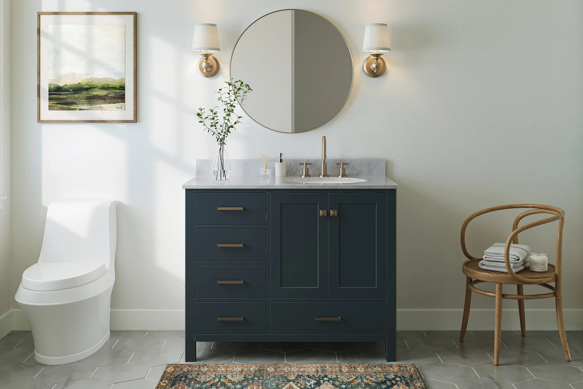 Ariel cambridge(42"&43") in. right offset oval single sink vanity with  marble (0.75",1.5"& 2") in countertop