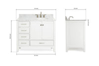 Ariel cambridge(42"&43") in. right offset oval single sink vanity with  marble (0.75",1.5"& 2") in countertop