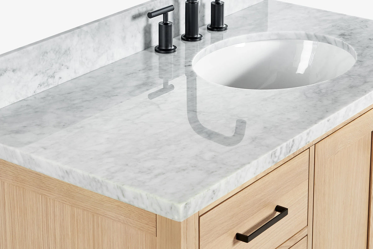Ariel cambridge(42"&43") in. right offset oval single sink vanity with  marble (0.75",1.5"& 2") in countertop