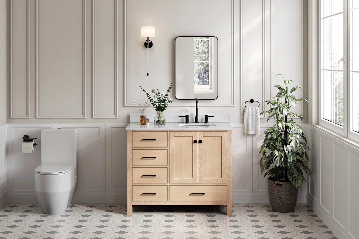 Ariel cambridge(42"&43") in. right offset oval single sink vanity with  marble (0.75",1.5"& 2") in countertop
