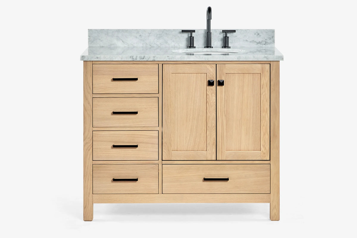 Ariel cambridge(42"&43") in. right offset oval single sink vanity with  marble (0.75",1.5"& 2") in countertop