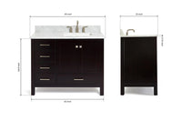 Ariel cambridge (43 inch, 42 inch) right offset single rectangular sink bathroom vanity with marble countertop (0.75 inch, 1.5 inch, 2 inch).