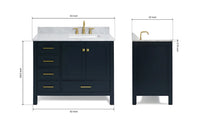 Ariel cambridge (43 inch, 42 inch) right offset single rectangular sink bathroom vanity with marble countertop (0.75 inch, 1.5 inch, 2 inch).