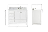 Ariel cambridge (43 inch, 42 inch) right offset single rectangular sink bathroom vanity with marble countertop (0.75 inch, 1.5 inch, 2 inch).