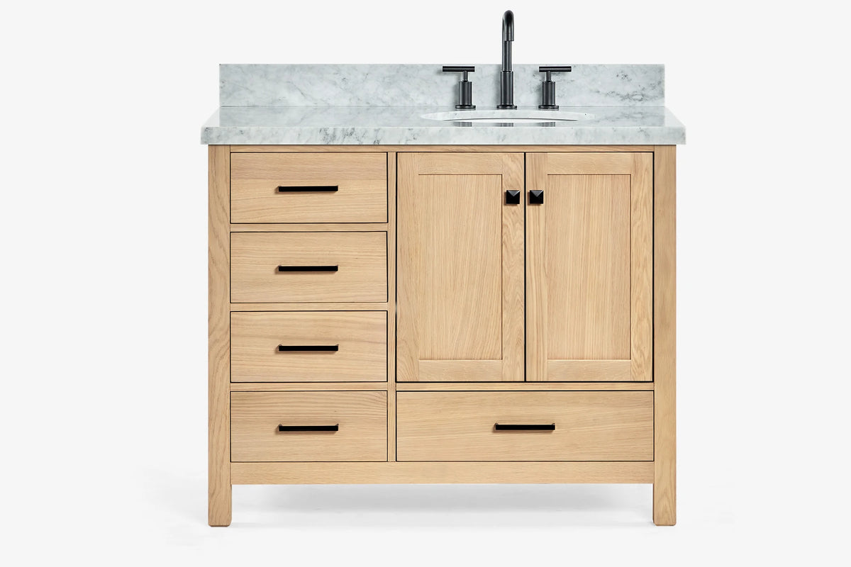 Ariel cambridge(42"&43") in. right offset oval single sink vanity with  marble (0.75",1.5"& 2") in countertop