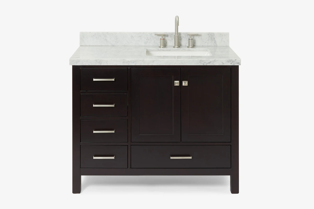 Ariel cambridge (43 inch, 42 inch) right offset single rectangular sink bathroom vanity with marble countertop (0.75 inch, 1.5 inch, 2 inch).
