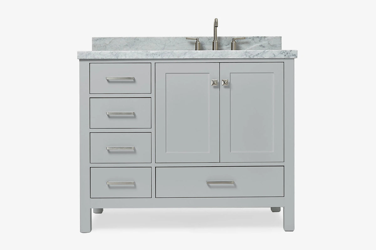 Ariel cambridge (43 inch, 42 inch) right offset single rectangular sink bathroom vanity with marble countertop (0.75 inch, 1.5 inch, 2 inch).