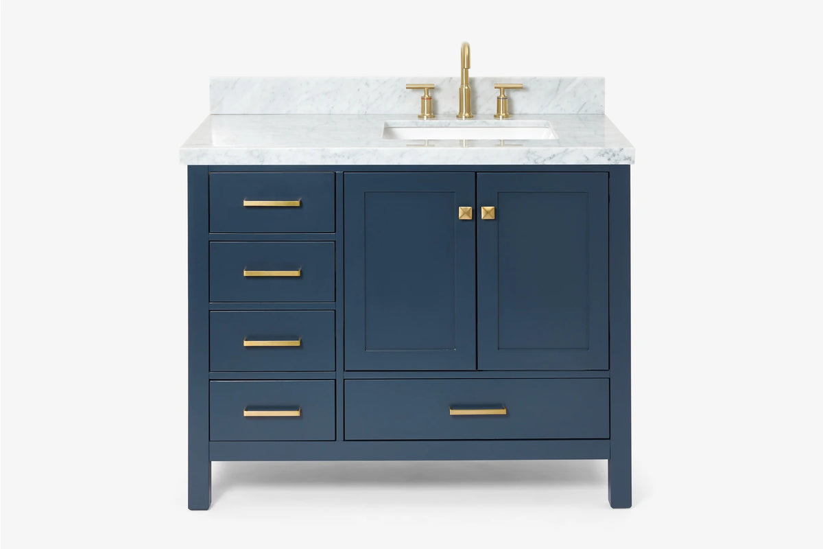 Ariel cambridge (43 inch, 42 inch) right offset single rectangular sink bathroom vanity with marble countertop (0.75 inch, 1.5 inch, 2 inch).