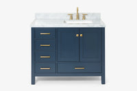 Ariel cambridge (43 inch, 42 inch) right offset single rectangular sink bathroom vanity with marble countertop (0.75 inch, 1.5 inch, 2 inch).
