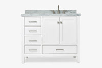 Ariel cambridge (43 inch, 42 inch) right offset single rectangular sink bathroom vanity with marble countertop (0.75 inch, 1.5 inch, 2 inch).