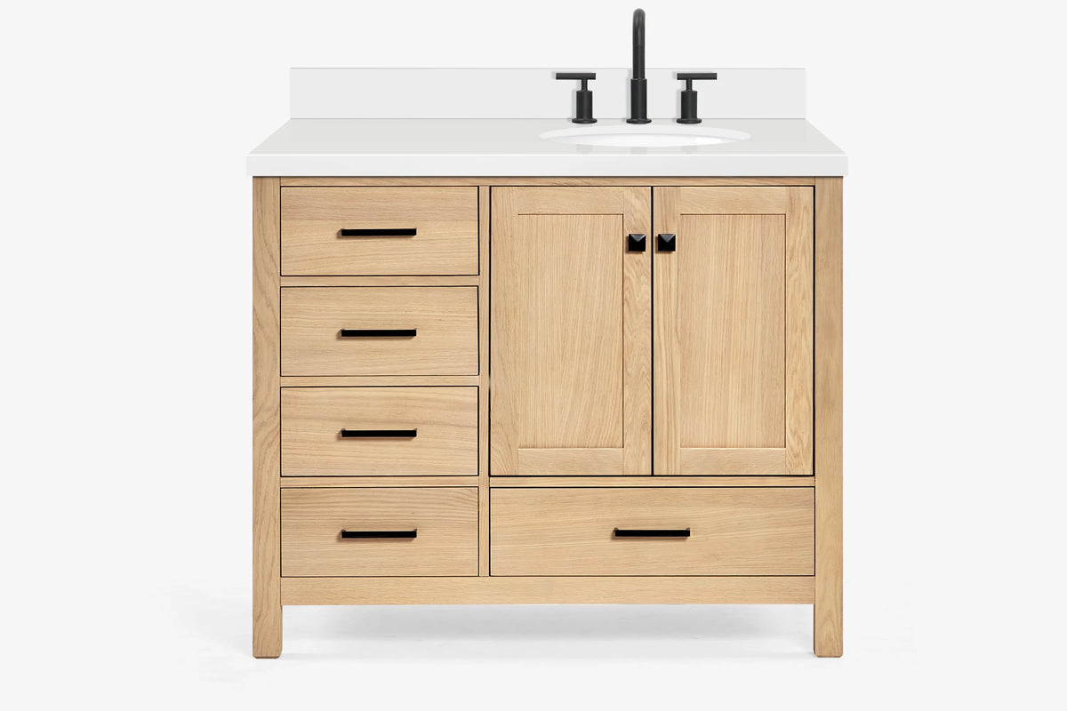 Ariel cambridge(42"&43") in. right offset oval single sink vanity with  marble (0.75",1.5"& 2") in countertop