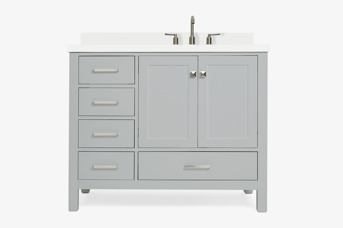 Ariel cambridge (43 inch, 42 inch) right offset single rectangular sink bathroom vanity with marble countertop (0.75 inch, 1.5 inch, 2 inch).