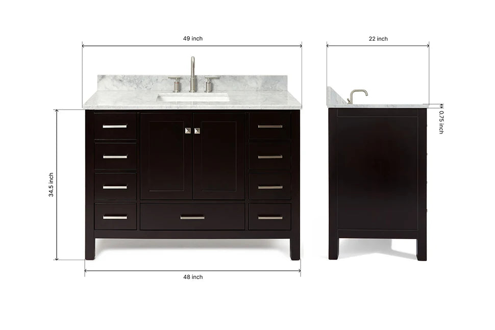 Ariel cambridge( 48"& 49") single rectangle sink  Bathroom vanity with carrara  marble (0.75 in, 1.5 in, 2 in) countertop