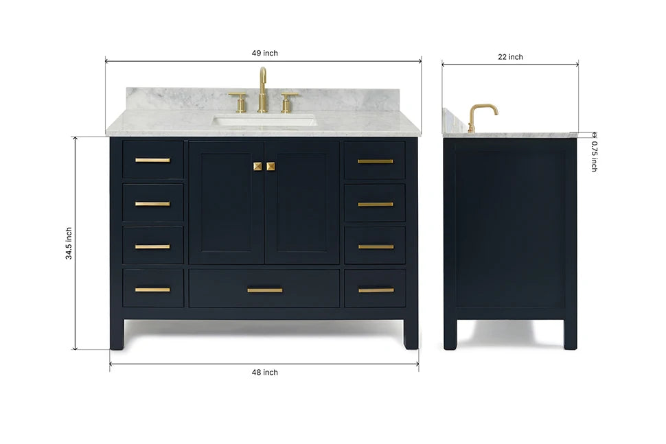Ariel cambridge( 48"& 49") single rectangle sink  Bathroom vanity with carrara  marble (0.75 in, 1.5 in, 2 in) countertop