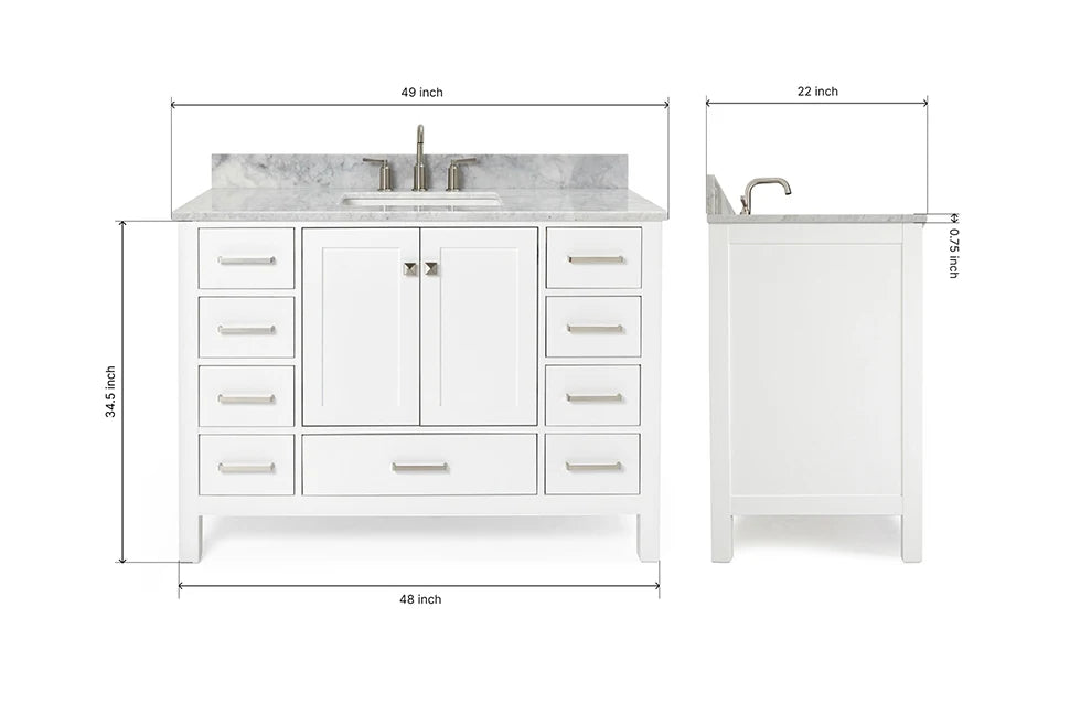 Ariel cambridge( 48"& 49") single rectangle sink  Bathroom vanity with carrara  marble (0.75 in, 1.5 in, 2 in) countertop