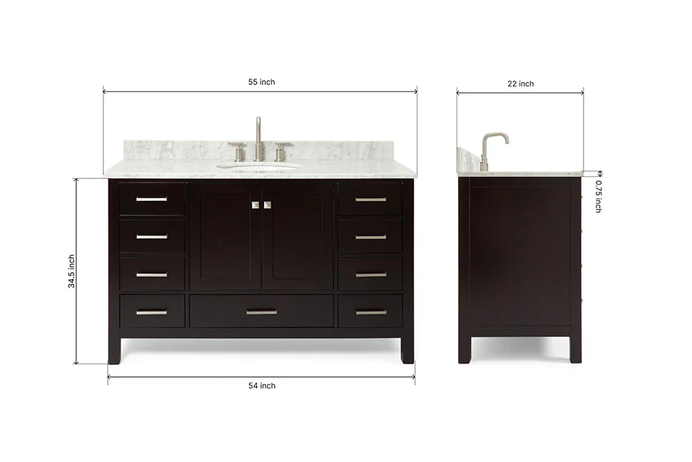 Ariel cambridge (54-55) in. single oval sink vanity with (0.75,1.5,2) in countertop