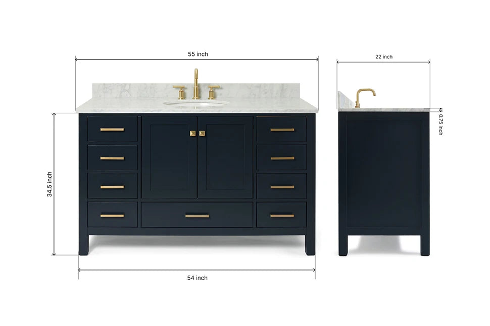 Ariel cambridge (54-55) in. single oval sink vanity with (0.75,1.5,2) in countertop