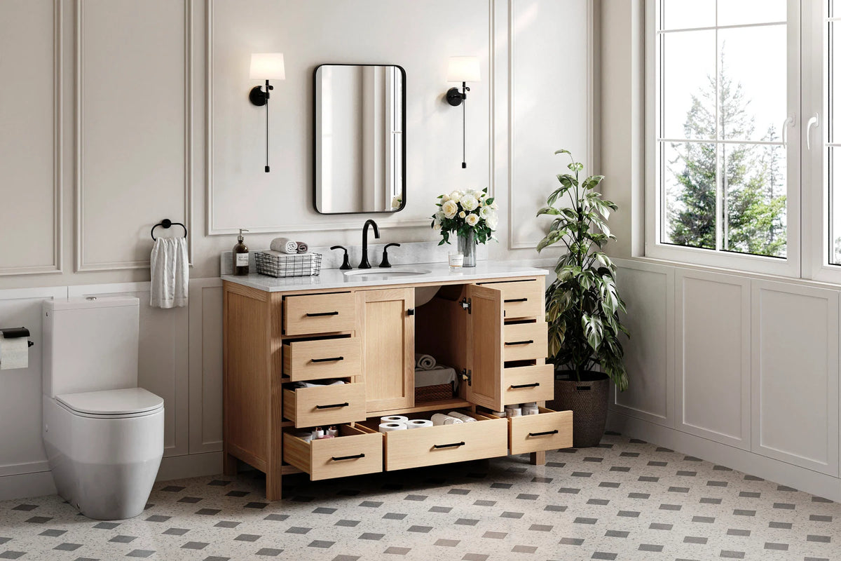 Ariel cambridge (54-55) in. single oval sink vanity with (0.75,1.5,2) in countertop