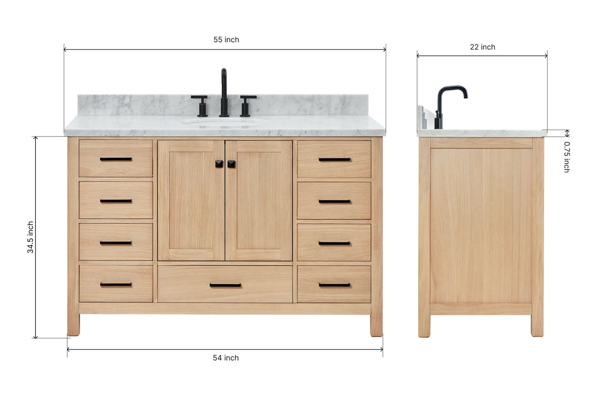 Ariel cambridge (54-55) in. single oval sink vanity with (0.75,1.5,2) in countertop
