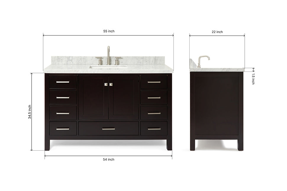 Ariel Cambridge 54-55 in. single rectangle sink vanity with (0.75, 1.5, 2)in countertops