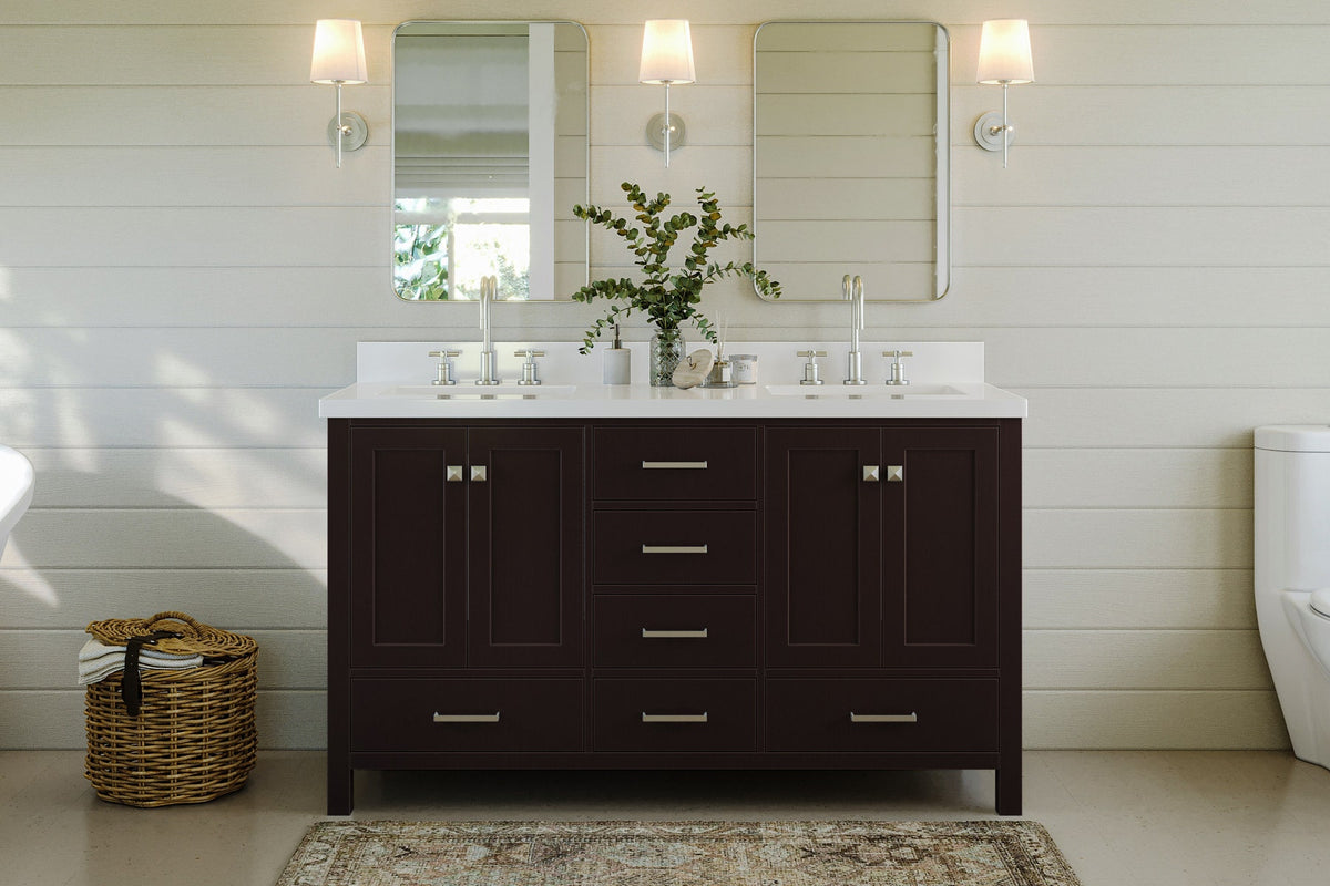 Ariel cambridge( 60 in , 61 in )  double rectangle sink vanity with Marble (0.75 in, 1.5 in, 2 in) countertop