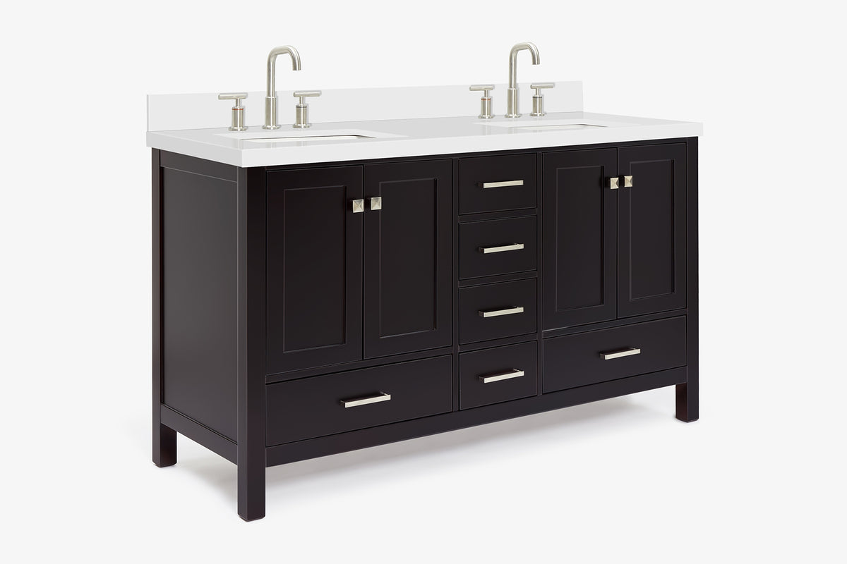 Ariel cambridge( 60 in , 61 in )  double rectangle sink vanity with Marble (0.75 in, 1.5 in, 2 in) countertop