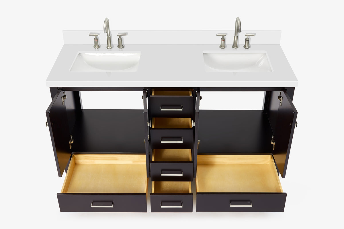 Ariel cambridge( 60 in , 61 in )  double rectangle sink vanity with Marble (0.75 in, 1.5 in, 2 in) countertop