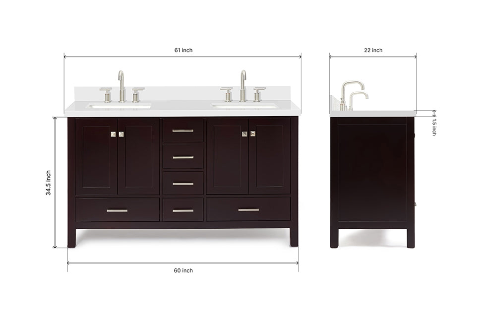 Ariel cambridge( 60 in , 61 in )  double rectangle sink vanity with Marble (0.75 in, 1.5 in, 2 in) countertop