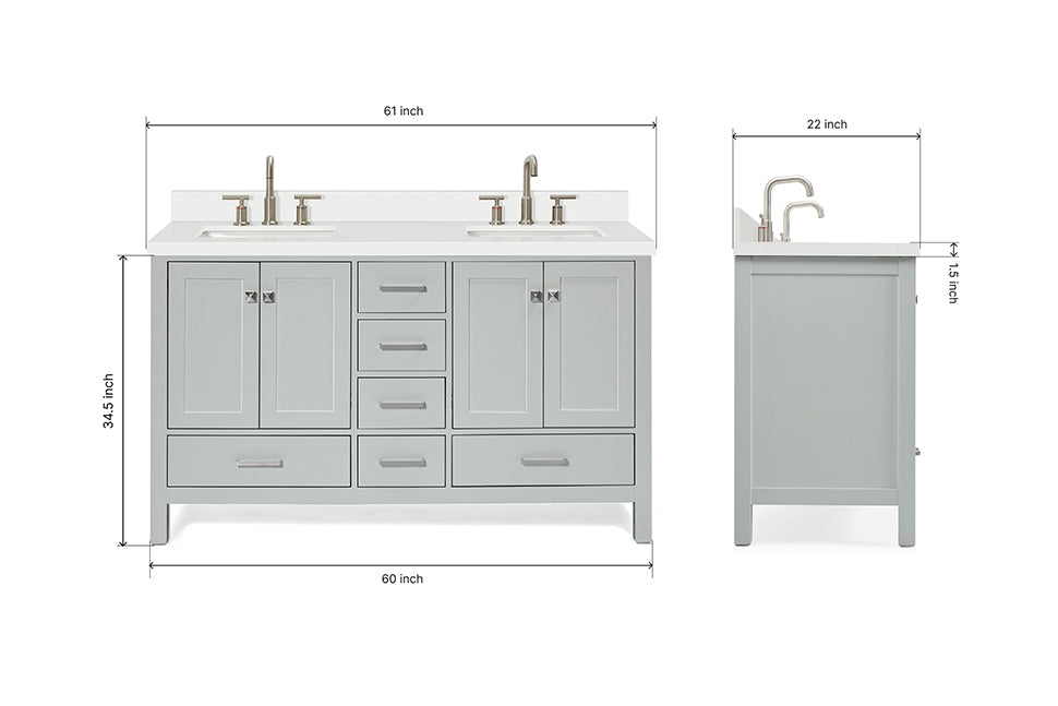 Ariel cambridge( 60 in , 61 in )  double rectangle sink vanity with Marble (0.75 in, 1.5 in, 2 in) countertop
