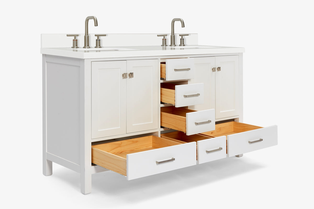 Ariel cambridge( 60 in , 61 in )  double rectangle sink vanity with Marble (0.75 in, 1.5 in, 2 in) countertop
