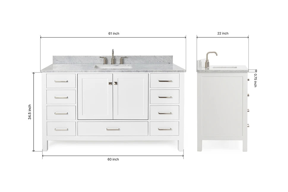 Ariel cambridge 60-61 in. single rectangle sink vanity with (0.75, 1.5, 2) in countertop