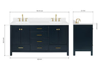 Ariel cambridge 66 inch double rectangle sink bathroom vanity with carrara white quartz countertop 1.5 edge in grey