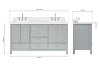 Ariel cambridge 66 inch double rectangle sink bathroom vanity with carrara white quartz countertop 1.5 edge in grey