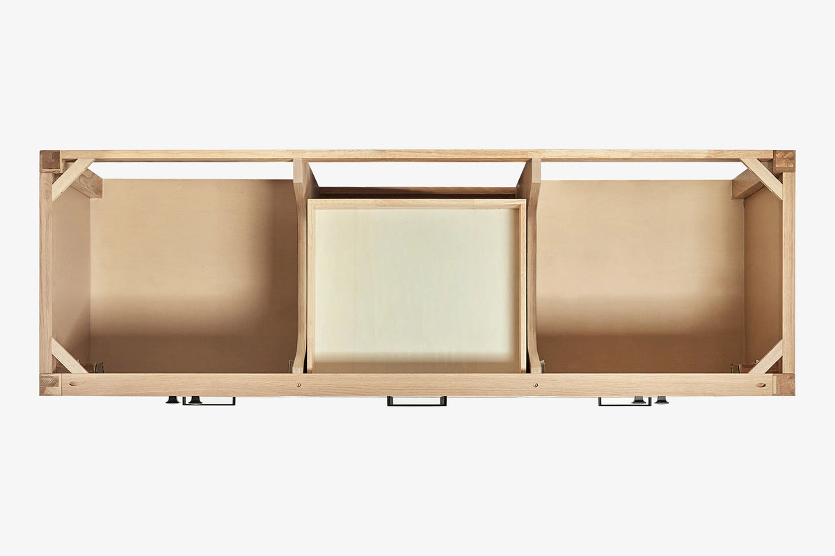 Ariel cambridge 66 inch double rectangular sink bathroom vanity with carrara white quartz countertop 1.5 inch edge in oak