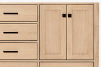 Ariel cambridge 66 inch double rectangular sink bathroom vanity with carrara white quartz countertop 1.5 inch edge in oak