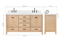 Ariel cambridge 66 inch double rectangular sink bathroom vanity with carrara white quartz countertop 1.5 inch edge in oak